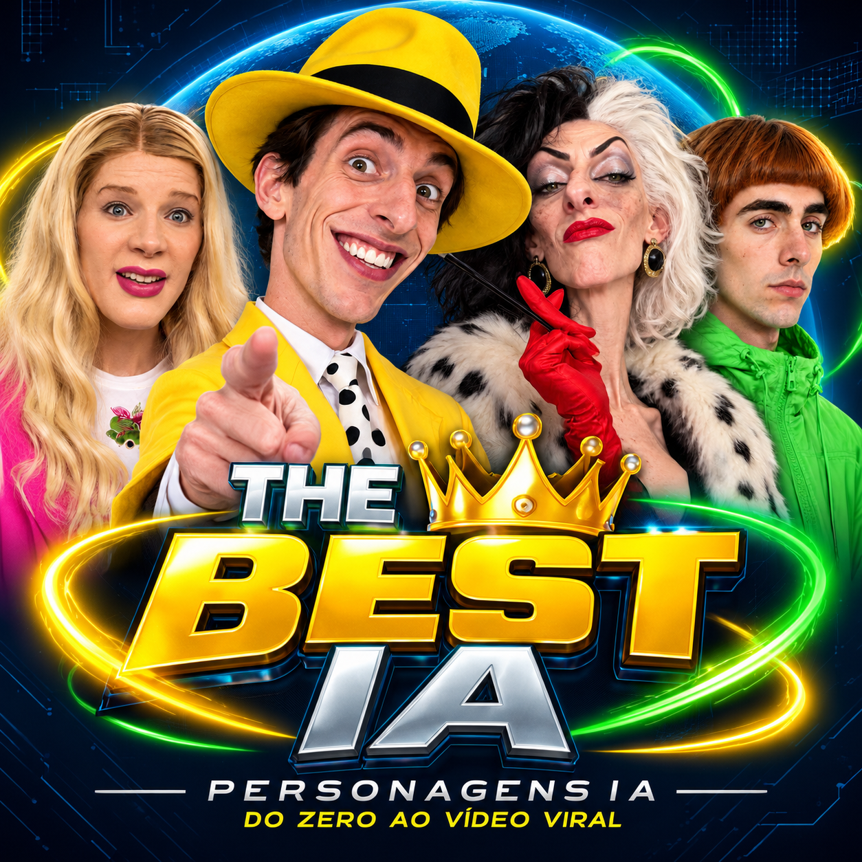 Arte THE BEST IA com quatro personagens virtuais